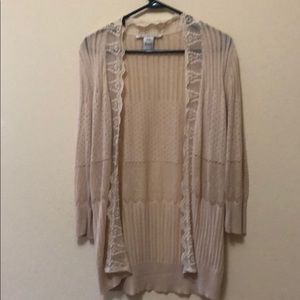 Cream colored sweater with lace trim